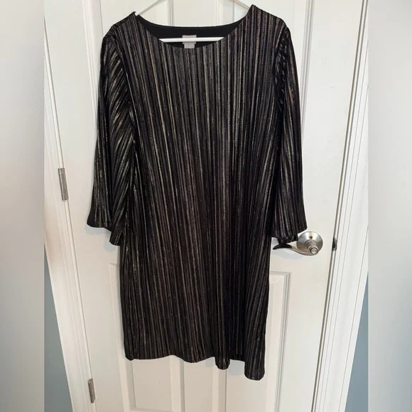 NWOT Chico’s Lurex Stripe Velvet Short Dress Size 12 (Chico’s Size 2). - Picture 3 of 7